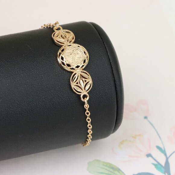 "Rose Gold Bracelet with Dual Leaf & Coin Pattern, XPBL1083 - Picture 7 of 13
